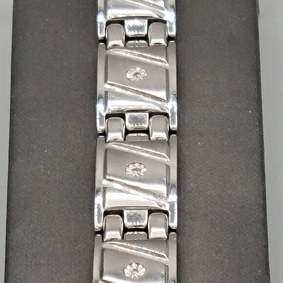 Mens Link Bracelet 10k HDS Diamond Accents Stainless Steel Fold Over Clasp - Picture 5 of 9